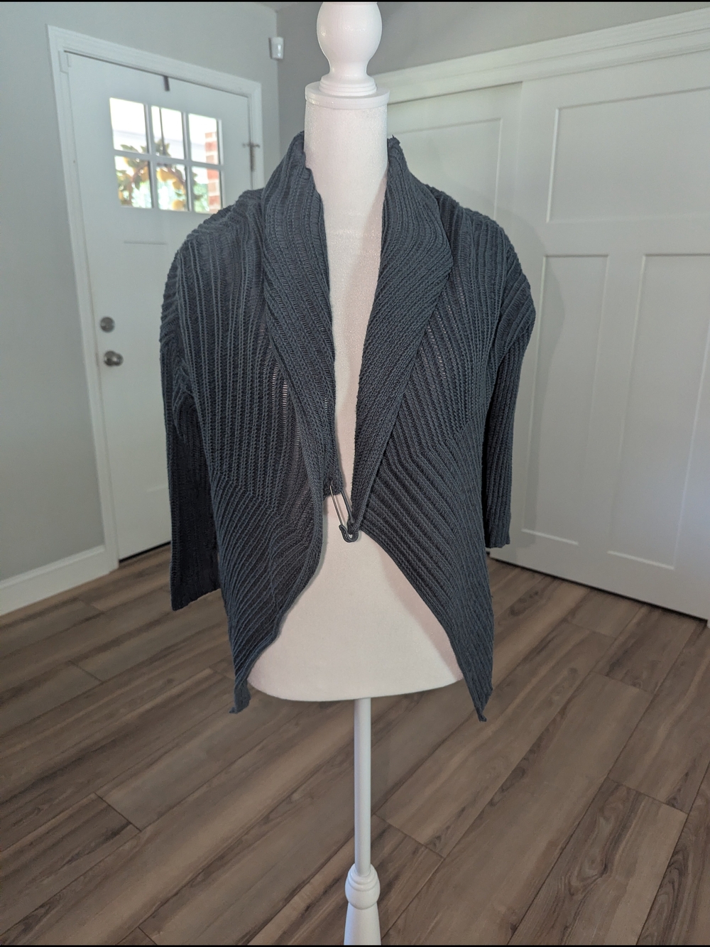 Open-Front Ribbed Shawl Collar Cardigan - Dark Gray